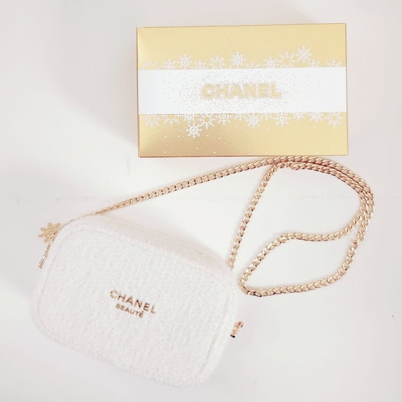 Chanel White Makeup Cosmetic Bag